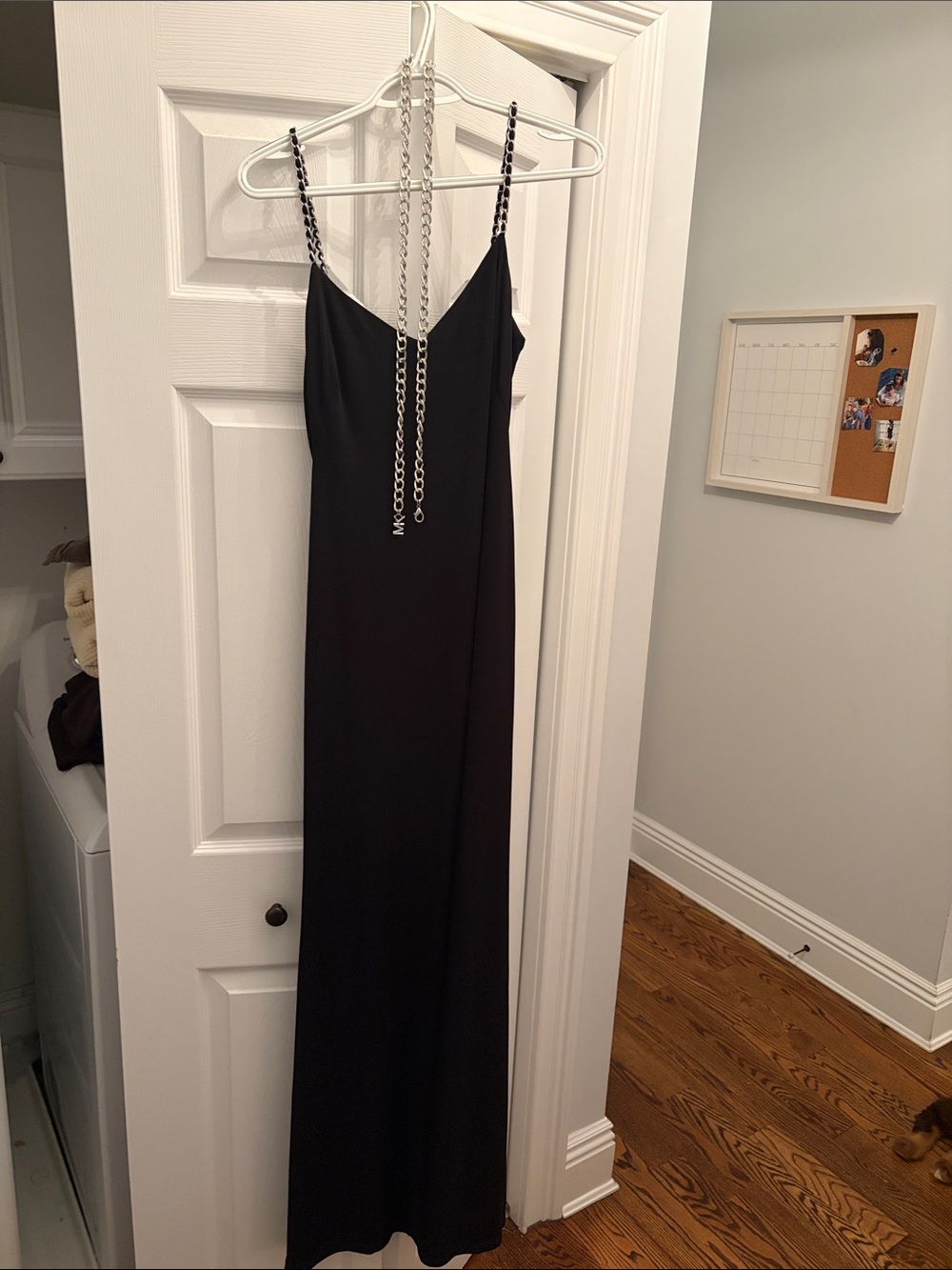 Vince Camuto Black Maxi Slip Dress with Chain-Strap Detail